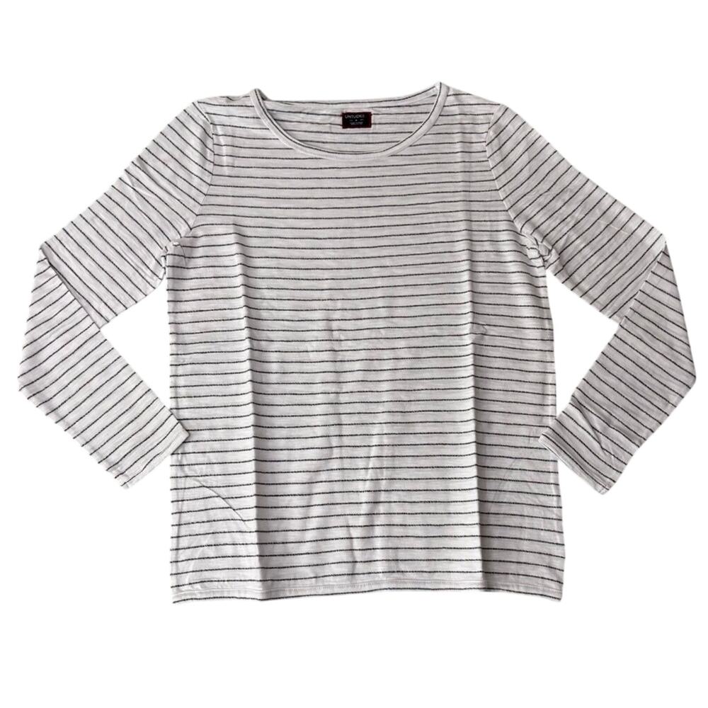 UNTUCKit Black White Striped Long Sleeve Cotton Tee Shirt Size M